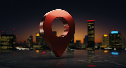  - Location pin technology in urban landscape during sunset