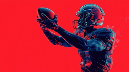 Poster - An abstract minimalist action shot of a quarterback throwing a pass with exaggerated arm movement and bold colors Large space for text in center Stock Photo with copy space