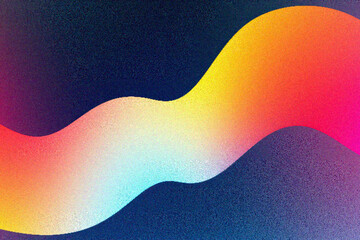 Poster - Grainy gradient background, A vibrant abstract wave design featuring smooth gradients in pink, orange, and blue against a dark background. Perfect for modern art or decor.