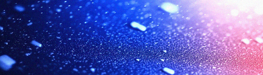Poster - Grainy gradient background, A mesmerizing close-up of shimmering droplets on a colorful surface, creating a soothing blend of blue and purple tones with striking clarity.