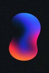 Poster - Grainy gradient background, Abstract illustration of a colorful organic shape with a gradient of blue, pink, and orange hues against a dark background.