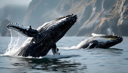 Wall Mural - Majestic Humpback Whale Gliding Through Tranquil Ocean Waters