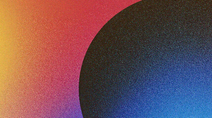 Poster - Grainy gradient background, Vibrant abstract background featuring a gradient of colors blending into a large black circle, perfect for modern design and creative projects.