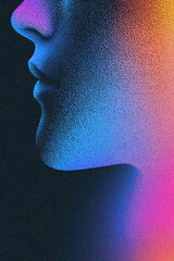 Poster - Grainy gradient background, An abstract representation of a profile featuring vibrant colors and textured patterns, creating a striking artistic visual.