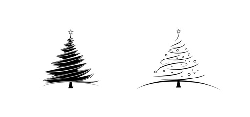 One line drawing of a Christmas pine fir tree, 2022 year, Christmas and New Year. Tiger year.