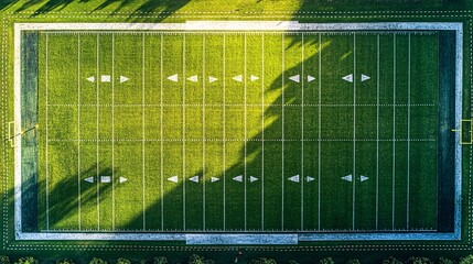 Aufkleber - A minimal flat lay of a football field viewed from above with game strategies drawn in simple arrows and shapes Large space for text in center Stock Photo with copy space