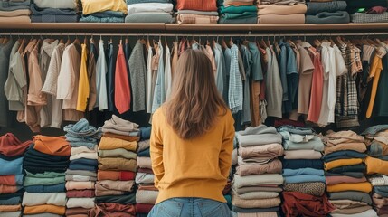 Designer wardrobe contrasted with a person stitching their own clothes in a small, cramped room, fashion disparity, wealth gap