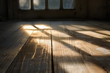 The sun is brilliantly shining through the window onto a wooden floor