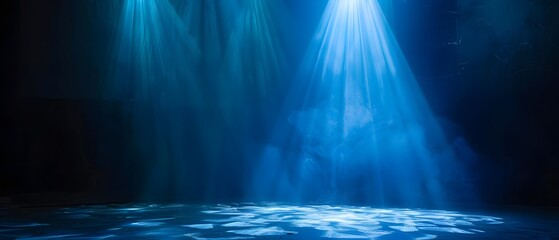 Poster - Blue Light Beams Illuminating Stage Background