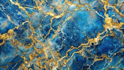 Blue and gold marble surface with intricate patterns resembling a macro view creating a luxurious and stylish background for design projects, natural, patterns, stylish, intricate