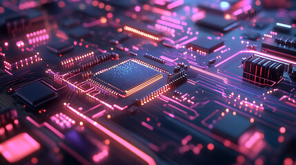 Poster - Close-up of a glowing circuit board with a central processor.