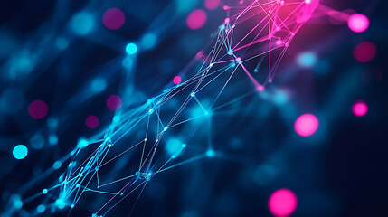 Aufkleber - Abstract digital network with glowing blue and pink nodes and lines.