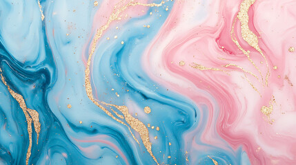 Poster - Abstract blue and pink marble texture with gold glitter.