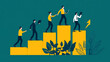 © ceng - Five businesspeople climb a staircase of yellow blocks, representing growth and success.