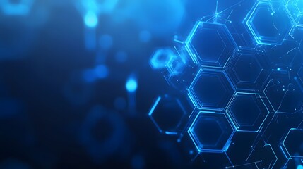 Poster - Abstract Blue Hexagon Pattern with Glowing Lines and Bokeh