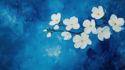 striking abstract painting highlighting the ethereal beauty of delicate white jasmine blossoms on a 