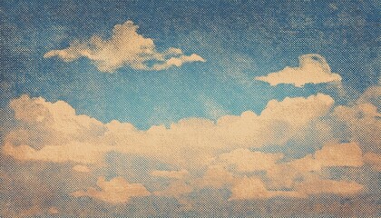 retro sky pattern on old paper texture. raster halftone vintage clouds.