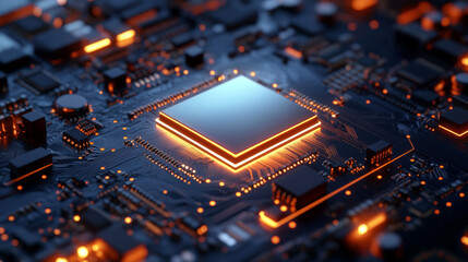 Poster - the image shows a computer's circuit board, highlighting the central processing unit (cpu) and other