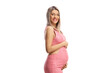© Ljupco Smokovski - Happy pregnant woman in a pink dress holding her tummy