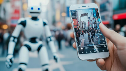 Poster - Artificial intelligence (AI) is changing how we use smartphones.  This image shows how AI technology is being used to create a more digital future.