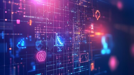 Poster - Abstract Digital Network with Glowing Lines and Icons