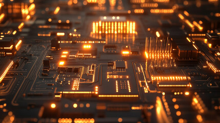 Poster - a modern electronic circuit board with complex connections. it represents the technology behind arti