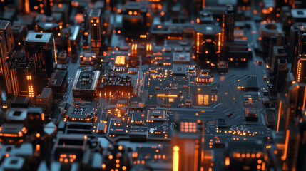 Poster - a modern electronic circuit board with complex connections. it represents the technology behind arti
