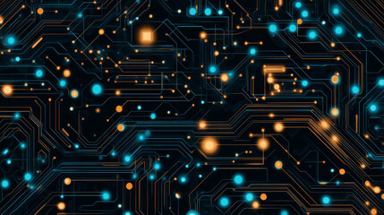 Poster - a modern electronic circuit board with complex connections. it represents the technology behind arti