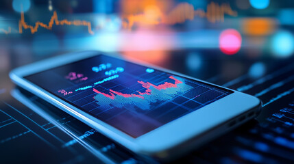 Poster - Digital finance is booming online. People use their phones to manage money, buy things, and trade stocks, all connected across the globe.
