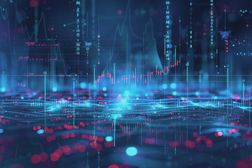 Poster - Blue financial graphs and charts with coins show business growth and investment market profits.