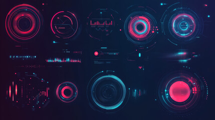 Poster - Modern,futuristic design elements for digital interfaces.Perfect for sci-fi games, virtual reality, or high-tech backgrounds.These abstract circles represent modern approach to technology and control.