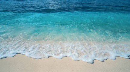 Poster - Panorama of a beautiful white sand beach and turquoise water in Maldives Holiday summer beach background Wave of the sea on the sand beach : Generative AI