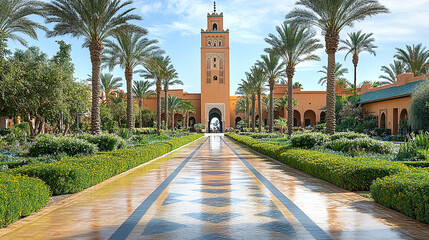 old historical town on the town square with alley, hispanic culture, travel and history concept