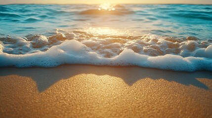 Poster - Empty sand beach with wave background Summer Vacation Travel and Holiday concept : Generative AI