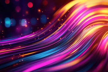 Poster - Colorful abstract waves with bright lights on a dark background.