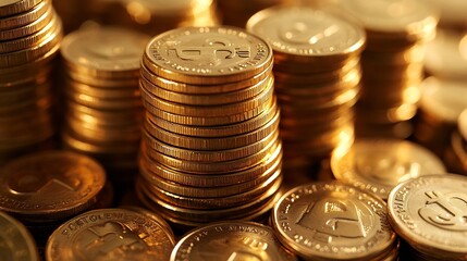Poster - stacks of gold money coin background concept saving money : Generative AI