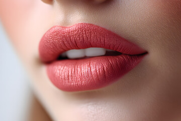 Wall Mural - Close up view of beautiful woman lips. Fashion make up, beauty injections concept, cosmetology