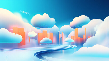 Poster - a futuristic design featuring abstract clouds representing a cloud computing system. the background 