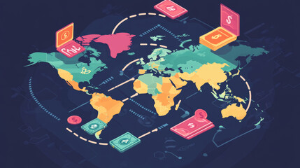 Poster - Sending money around the world and paying with your phone are easier than ever. This illustration shows how money works in the digital age.