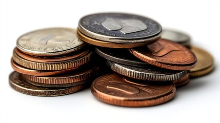 Poster - A pile of Coins on a white background : Generative AI
