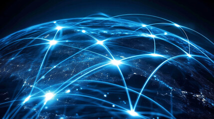 Fototapete - The internet connects businesses around the world. It uses technology like computers, phones, and satellites to share information and communicate quickly.