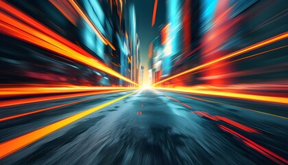 Wall Mural - Abstract digital landscape showcasing speed and movement over street asphalt, perfect for a modern mobile background poster