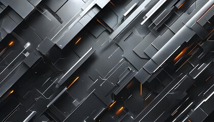 Futuristic Abstract Background Featuring Black and Grey Metallic Textures in Digital Technology Theme