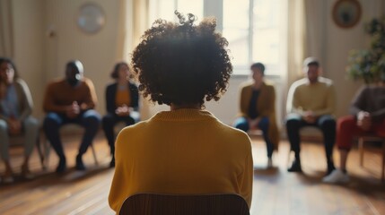 Inspiring Recovery: Addict Sharing Story in Support Group Meeting with Engaged Attendees Listening Closely