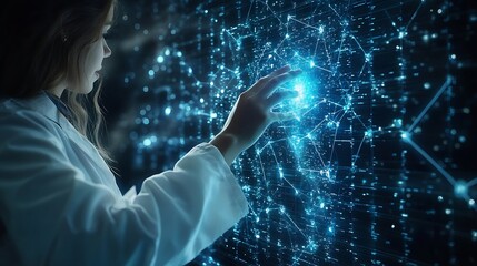 Fototapete - Medicine doctor touching medical global network Computing electronic medical record DNA Digital healthcare and network connection on virtual interface medical technology and innovation : Generative AI