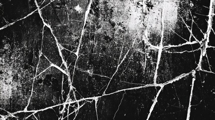 Poster - Scratched black and white grunge texture, resembling an old, cracked film overlay for a worn-out, vintage aesthetic