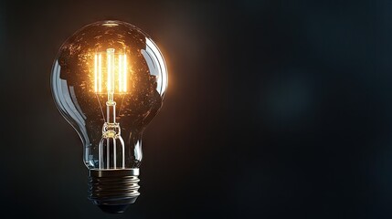 Close-up of a glowing light bulb with a clean, dark background providing ample space for text. -