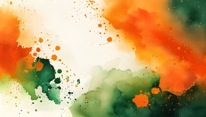 Vibrant Orange and Green Watercolor Abstract Art Poster Background