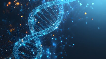 Poster - Abstract Blue DNA Structure with Connected Lines and Glowing Points