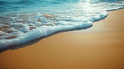 Poster - Empty sand beach with wave background Summer Vacation Travel and Holiday concept : Generative AI